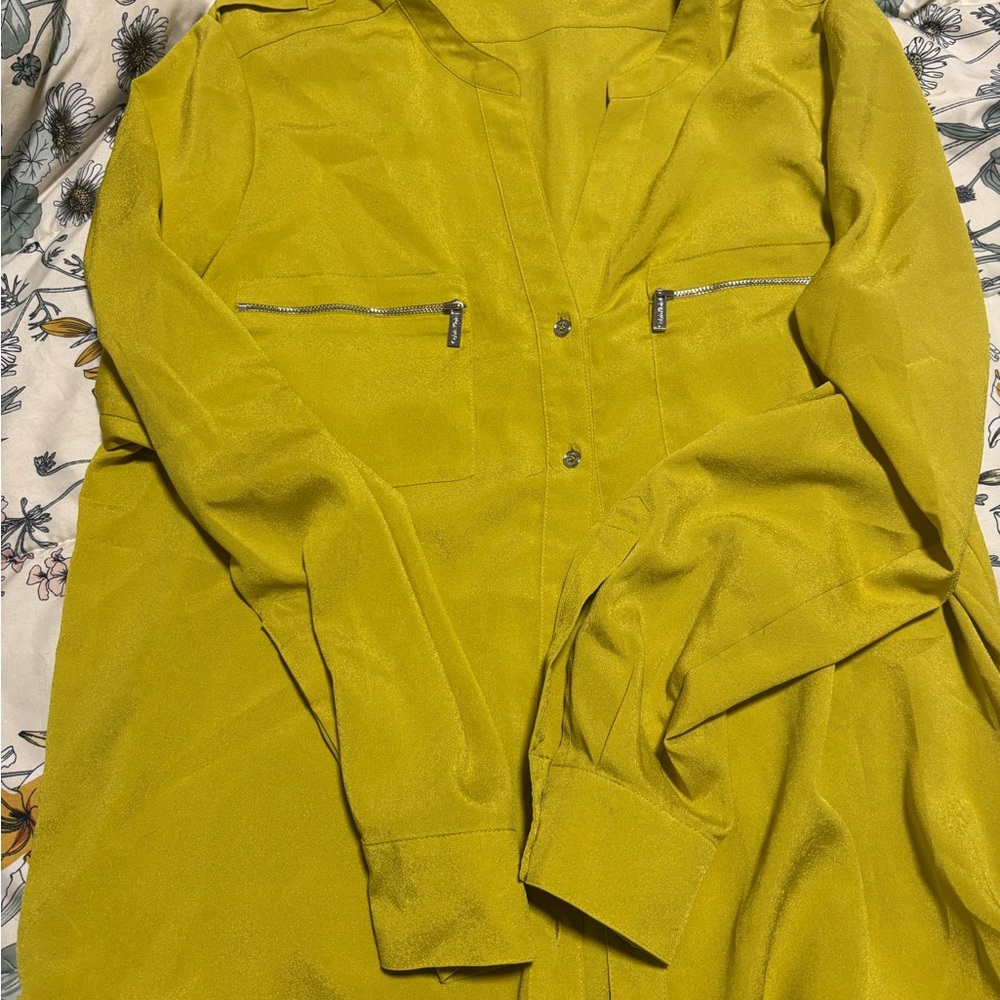 Vibrant Yellow Long-Sleeve Shirt with Zipper Details